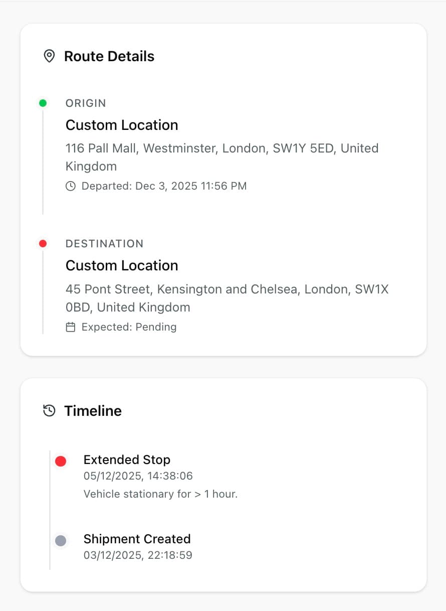 Shipment timeline